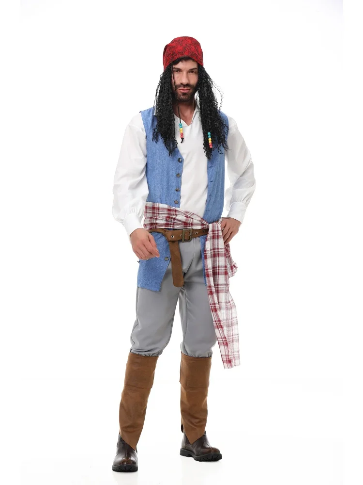 Unisex Retro Piraten-Cosplay-Outfit Blaue Weste Halloween Karneval Familien-Paar Kostüm Bühnenkostüm 2026 – Detail 11