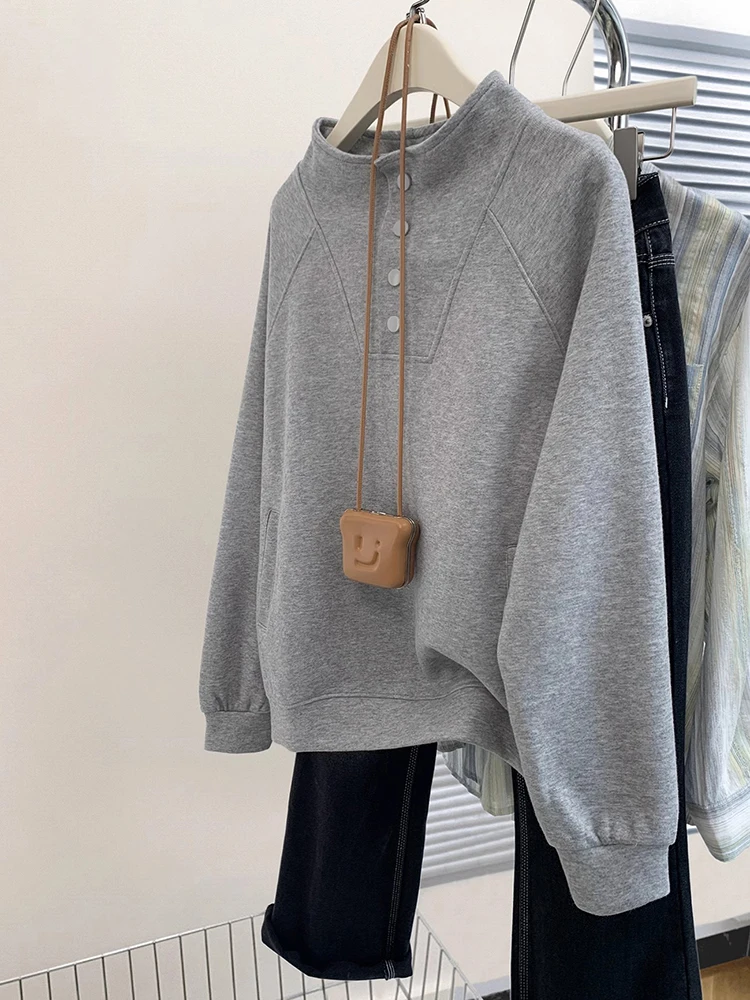 Women Sweatshirts Fashion Casual Retro Solid Color Oversized Pullover Tops Female Loose Hoodie Autumn 2024