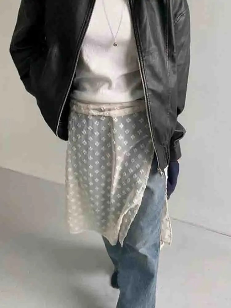 Dongda Gate Layered Apron Women's Autumn Winter Design Belted Tulle Skirt Cover See-through Embroidery Half-length Skirt