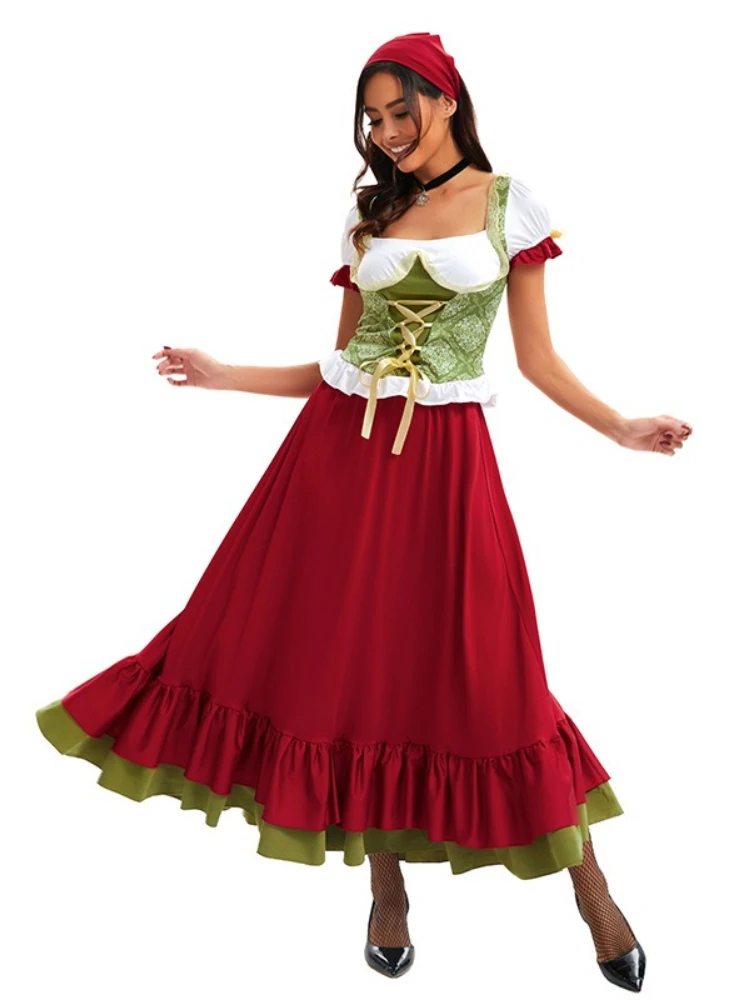 

Woman Oktoberfest Dirndl Dress Beer Maiden Costume German Bavarian Traditional Outfit Halloween Roleplay Party Stage Performan