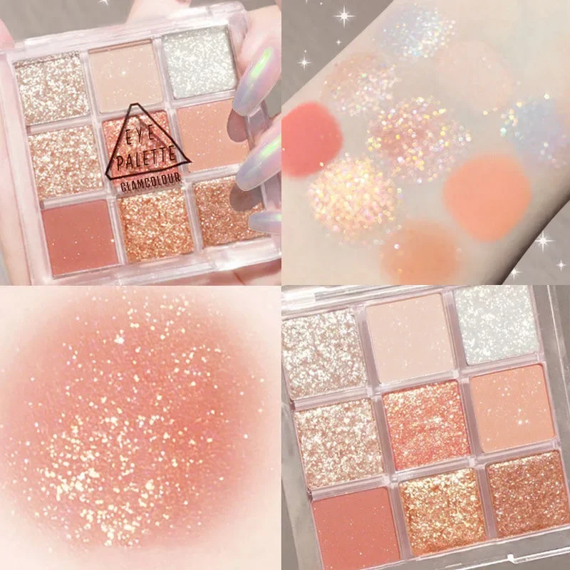 Snowflake Eyeshadow Palette อายแชโดว์ Glitter 9 สีโพลาไรเซชัน Flash Highlighter Brighten อายแชโดว์เงาแต่งหน้าอายแชโดว์