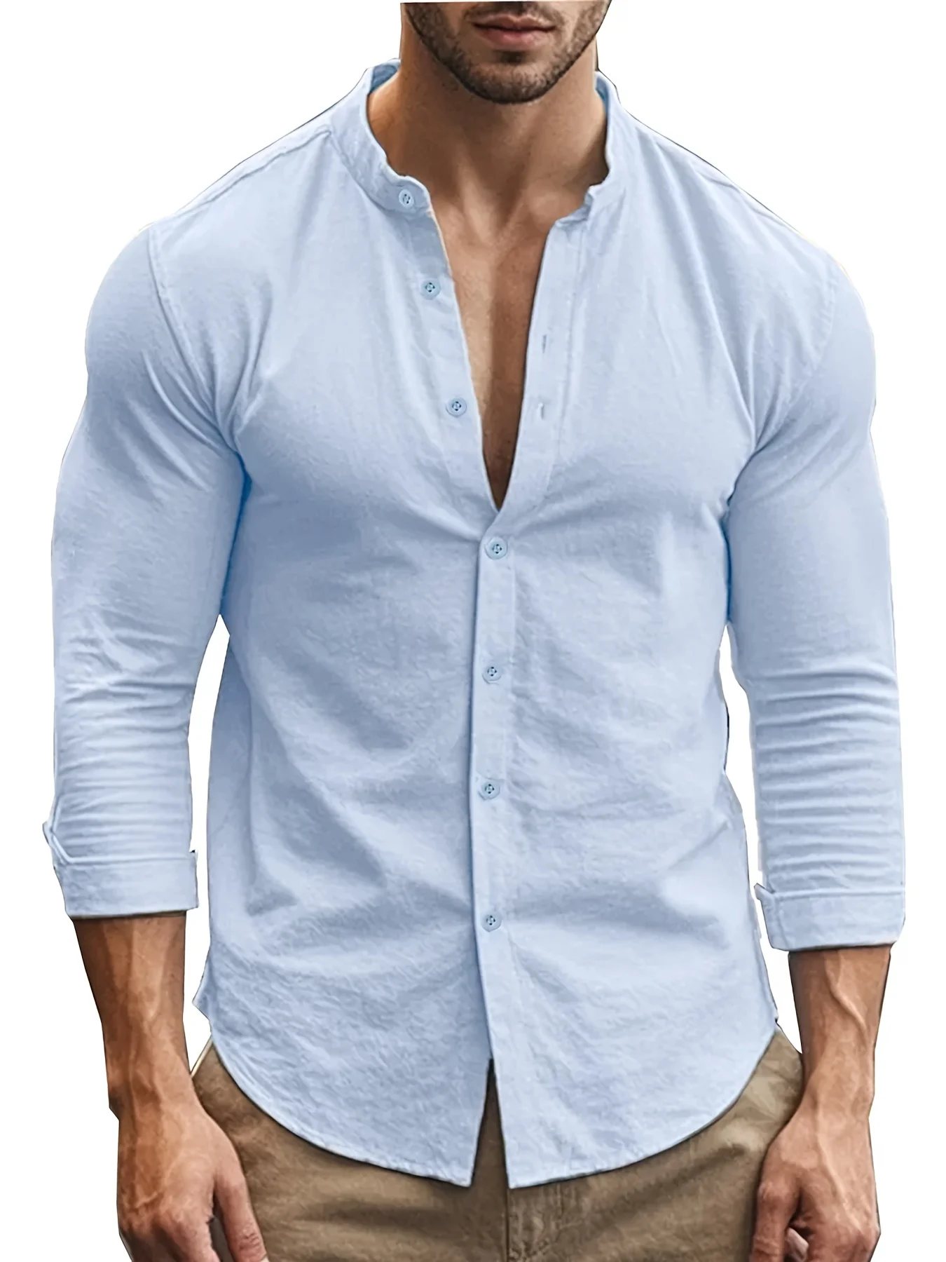 

Men's Lightweight Breathable Cotton Linen Shirt Casual Solid Color Long Sleeve Button-Up for Spring And Fall