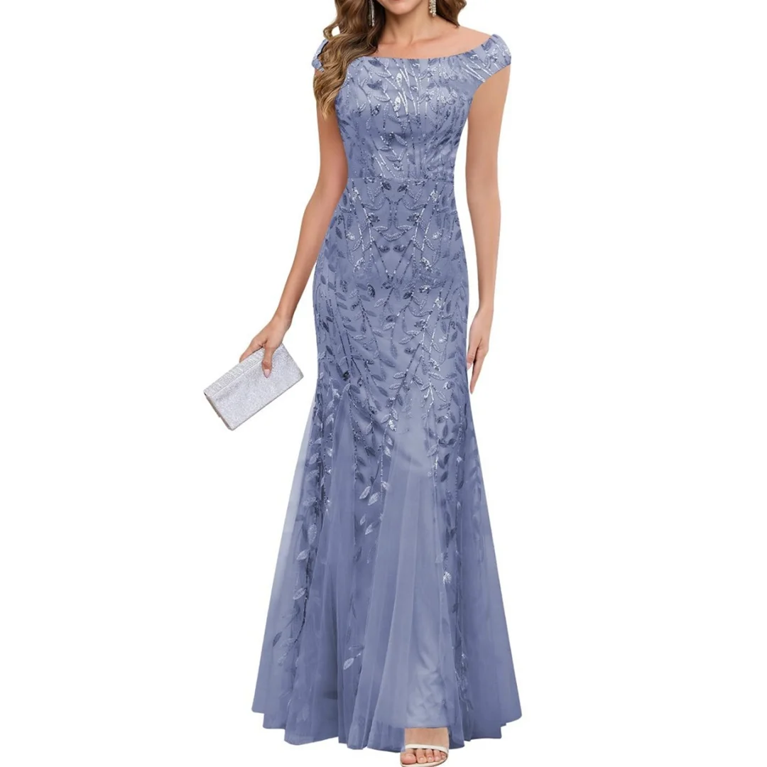 Mother of Bride Dresses Chiffon Off The Shoulder Sequins Long Tulle Mermaid Formal Wedding Guest Dress Evening Party Gown