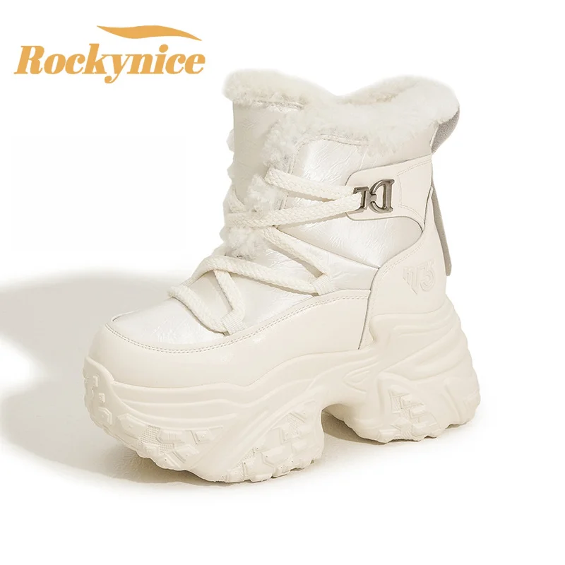 

Snow Boots Women's 2025 Winter New Waterproof Velvet Warm Thick-soled Cotton Shoes Height Increase Women's Leather Ankle Boots