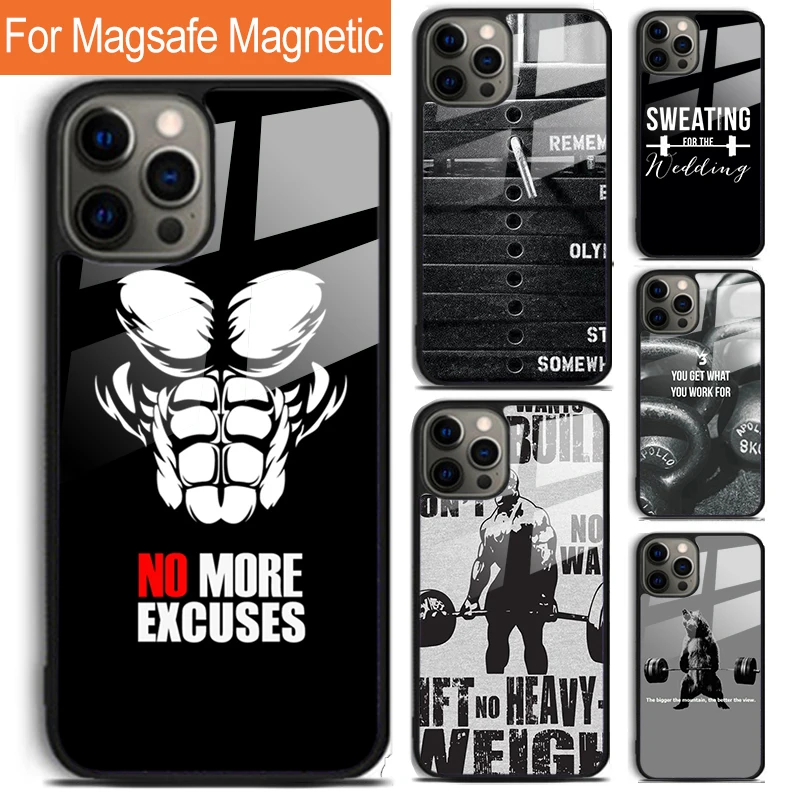 Bodybuilding Gym Fitness Phone Case For iPhone 16 15 14 13 12 11 Pro Max Plus Magsafe Magnetic Wireless Charging Cover