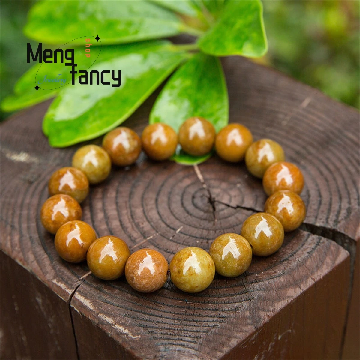 Natural Myanmar Red Yellow Jadeite Round Bead Bracelet Simple Generous Individual Retro Ethnic Fashion Men Women Fine Jewelry
