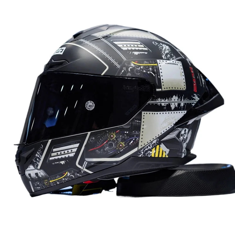 

Motorcycle Helmet Men's and Women's Large Tail Guochao Locomotive Full Covered Full Helmet