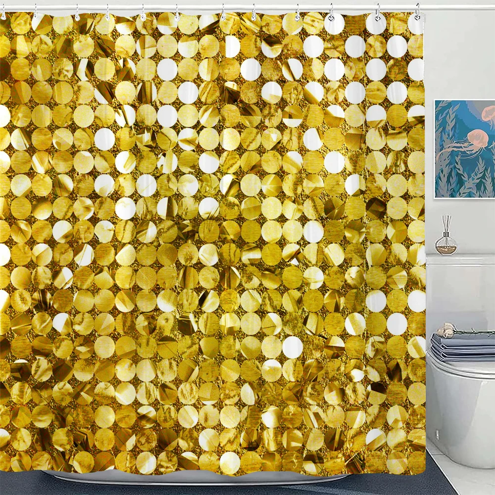 

Gold Shiny Pattern Shower Curtains for Bathroom Abstract Golden Modern Luxury Shower Curtain Waterproof Fabric with Hooks