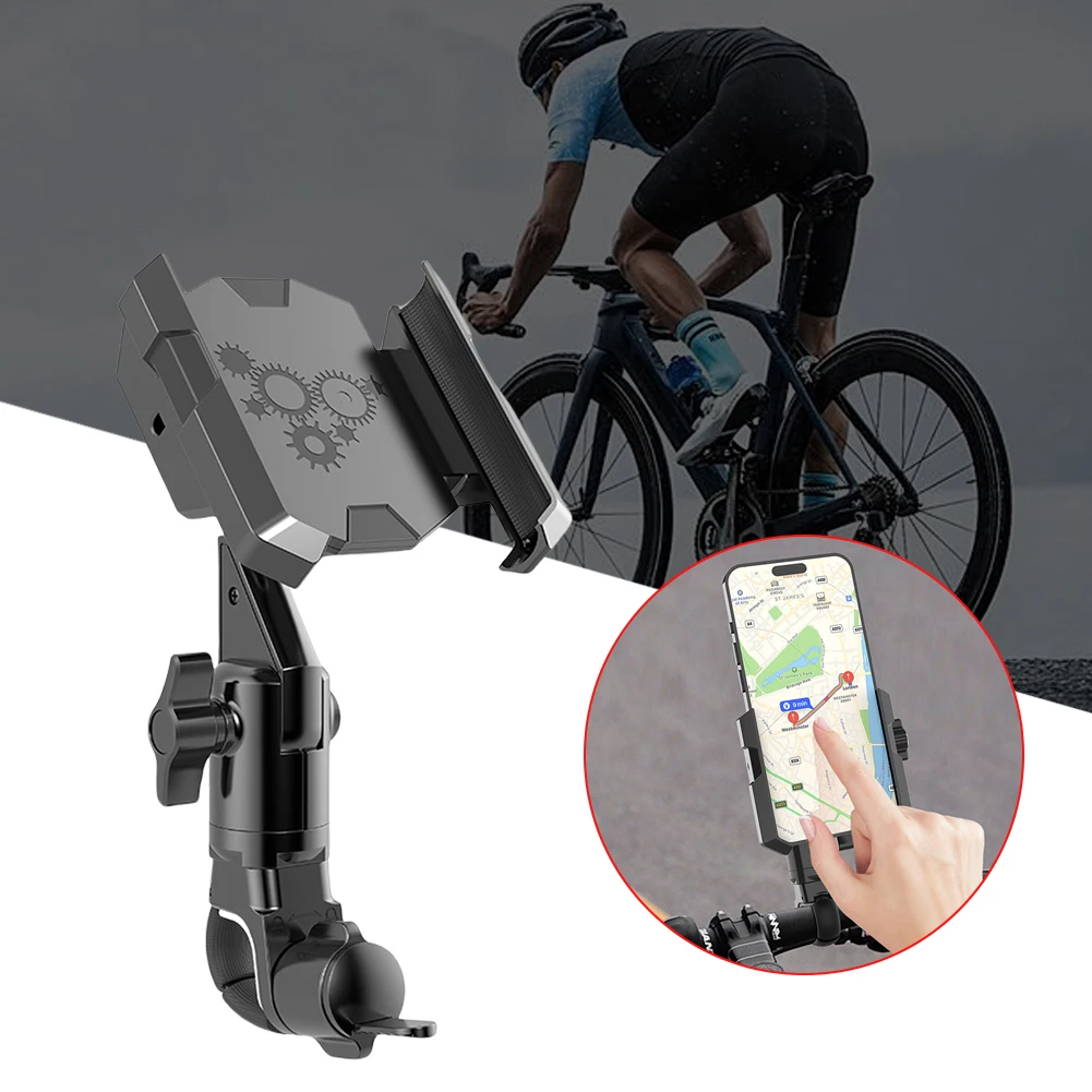 Handlebar Phone Mount 360 Rotating Bike Phone Holder Mount GPS Riding Motorcycle Bracket Motorcycle Handlebar Clip Bicycle Stand