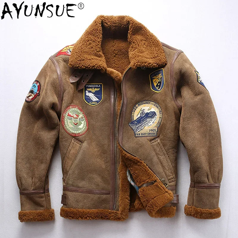 

AYUNSUE Winter Jacket Men Clothing Genuine Sheepskin Leather Jackets Real Wool Fur Coat Male Clothes Chaquetas Hombre LXR906