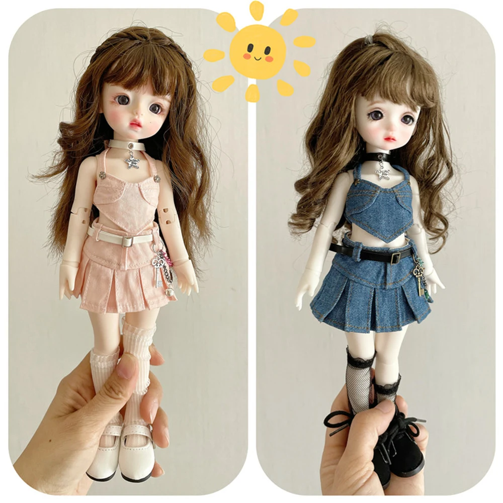 

BJD doll clothes suitable for 1/4 1/5 1/6 size cute doll clothes hot girl denim skirt suit doll accessories (5 points)