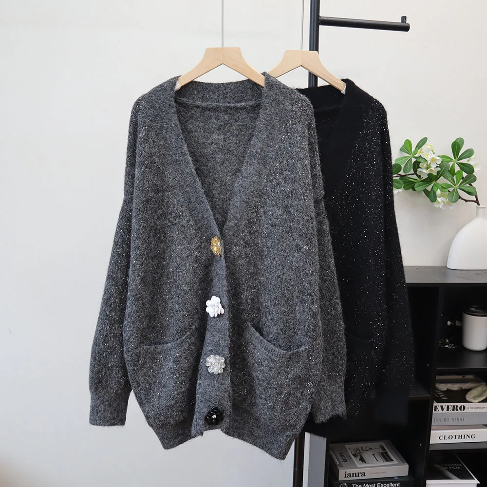 Flower Shape Button Women Cardigan Single Breasted Knit Top Minimalist Sweater Coat Casual Style Daily Loose Outwear For Ladies