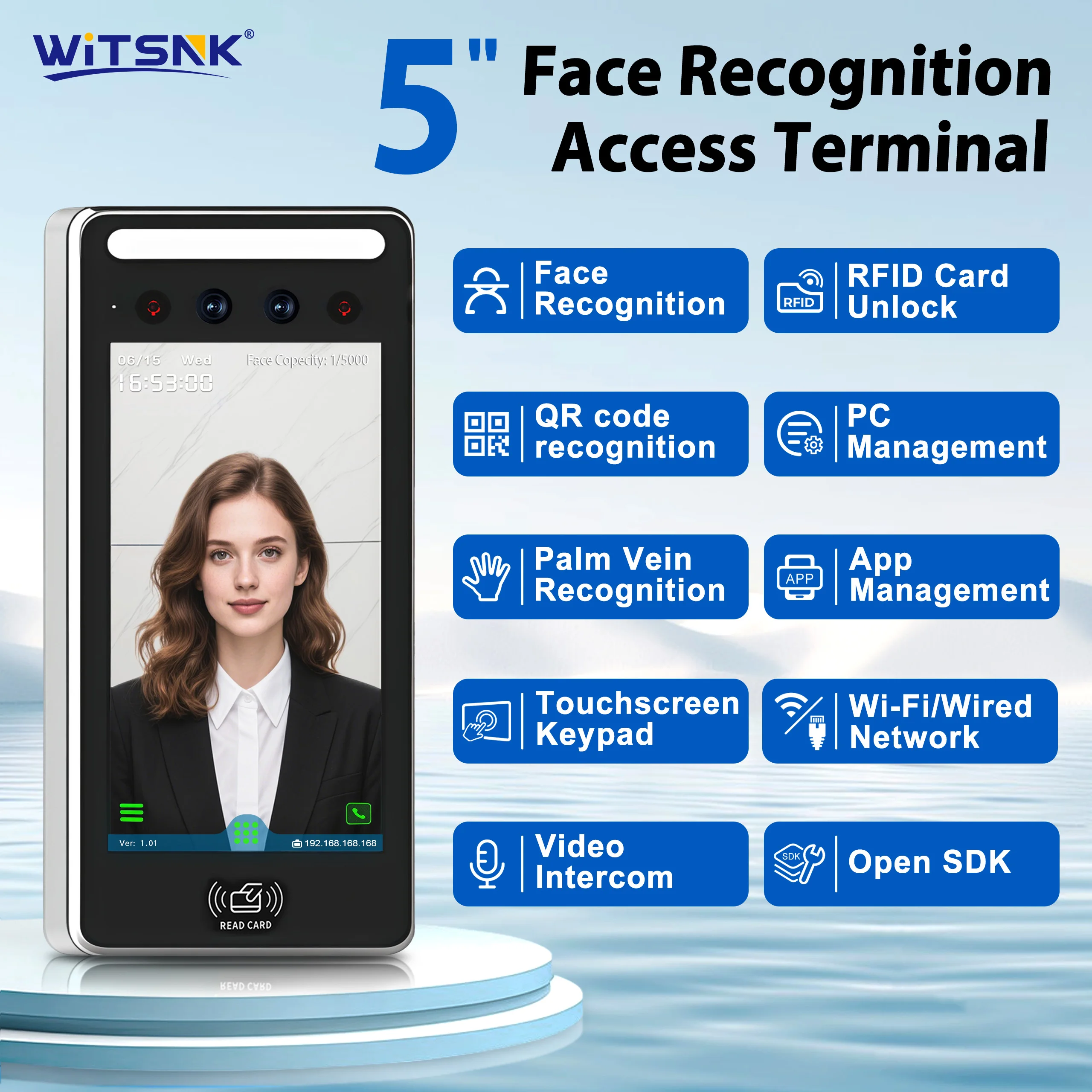 5 Inch Metal Waterproof Outdoor Biometric Face Recognition Palm Vein RFID Access Control Time Attendance Terminal RJ45 WiFi