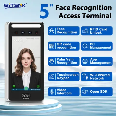 5-inch Metal Waterproof Outdoor Biometric Face Recognition RFID Access Control Time Attendance Terminal Device with Cloud App