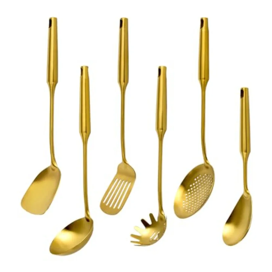 

304 Stainl Steel Kitchen Utensils Set, 6 PCS Metal Cooking Utensils Set, metal spoon, Wok Spatula, Ladle, Skimmer Slotted Spoon