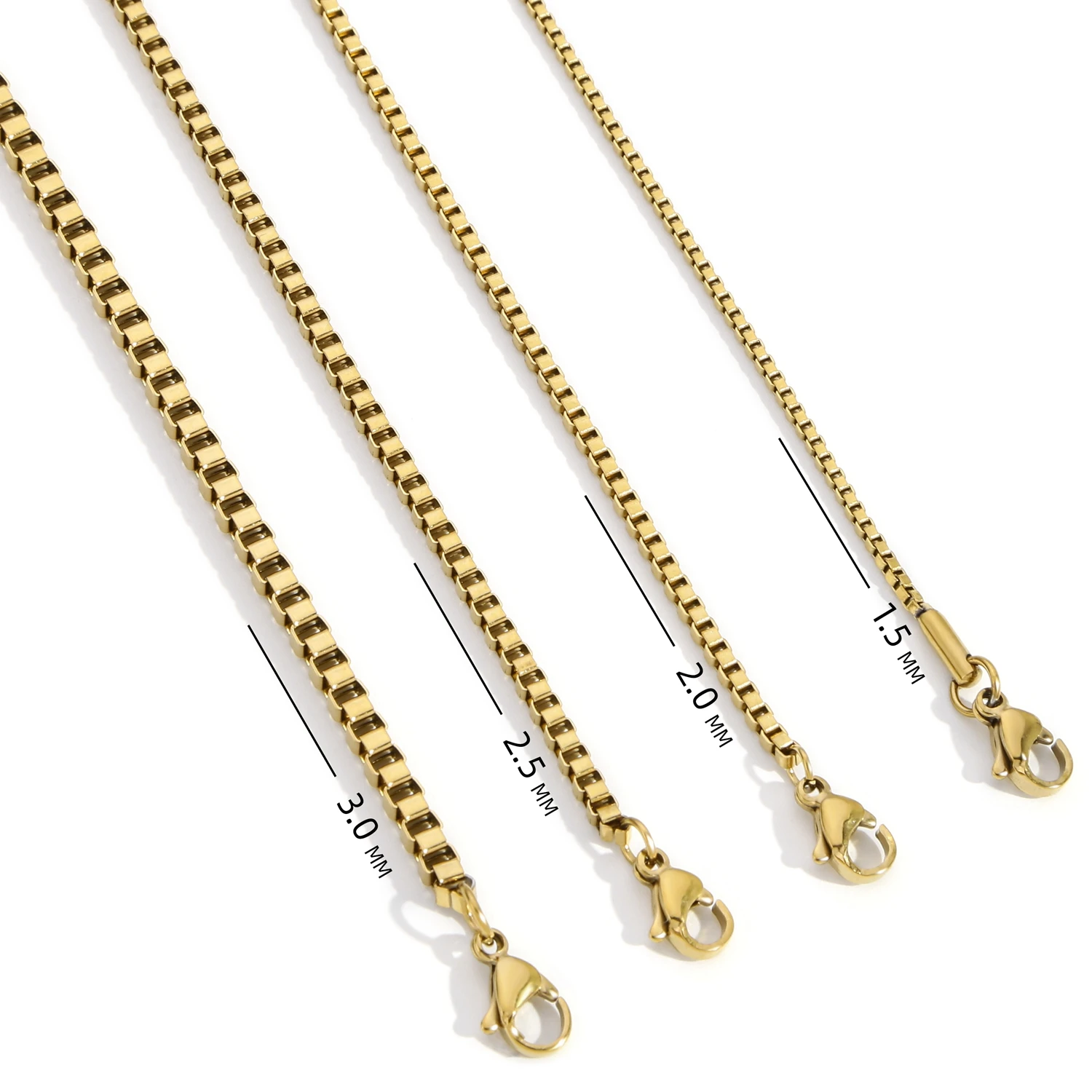 HIYEE 1.5 To 3 MM Thick Stainless Steel Box Chain Necklaces For Men And Women Jewelry Link Chokers With 18 To 24 Inches