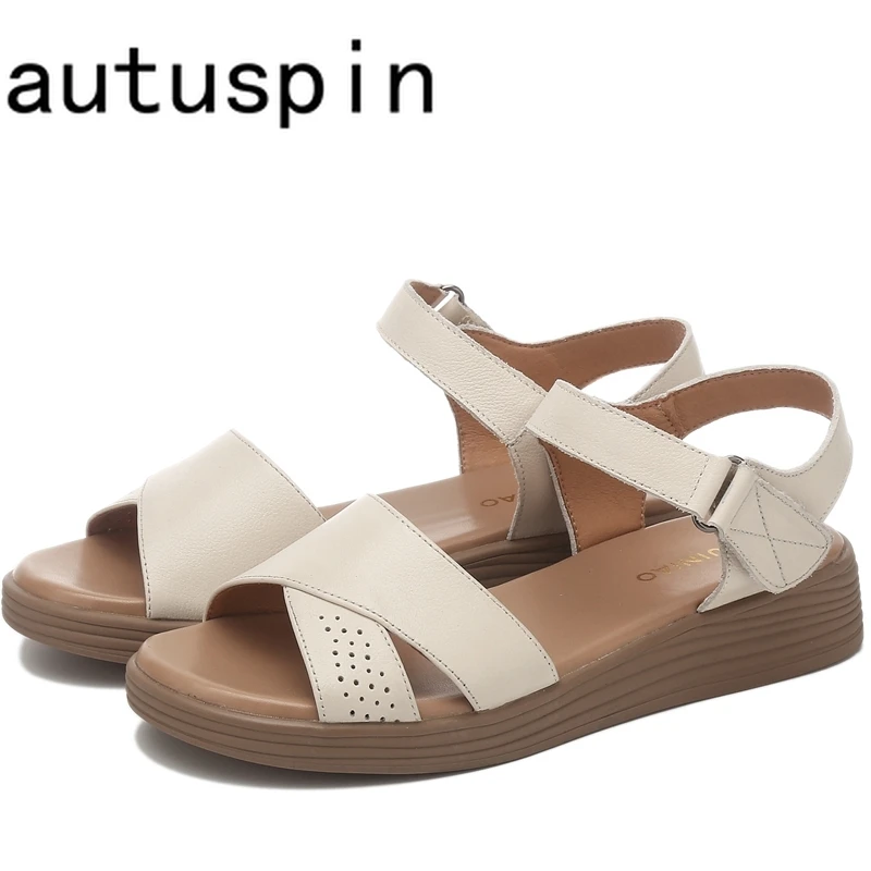 

AUTUSPIN 3.5cm Platform Wedges Women Sandals Fashion Concise Rome Casual Ladies Shoes Genuine Leather 2024 Leisure Sandal Woman