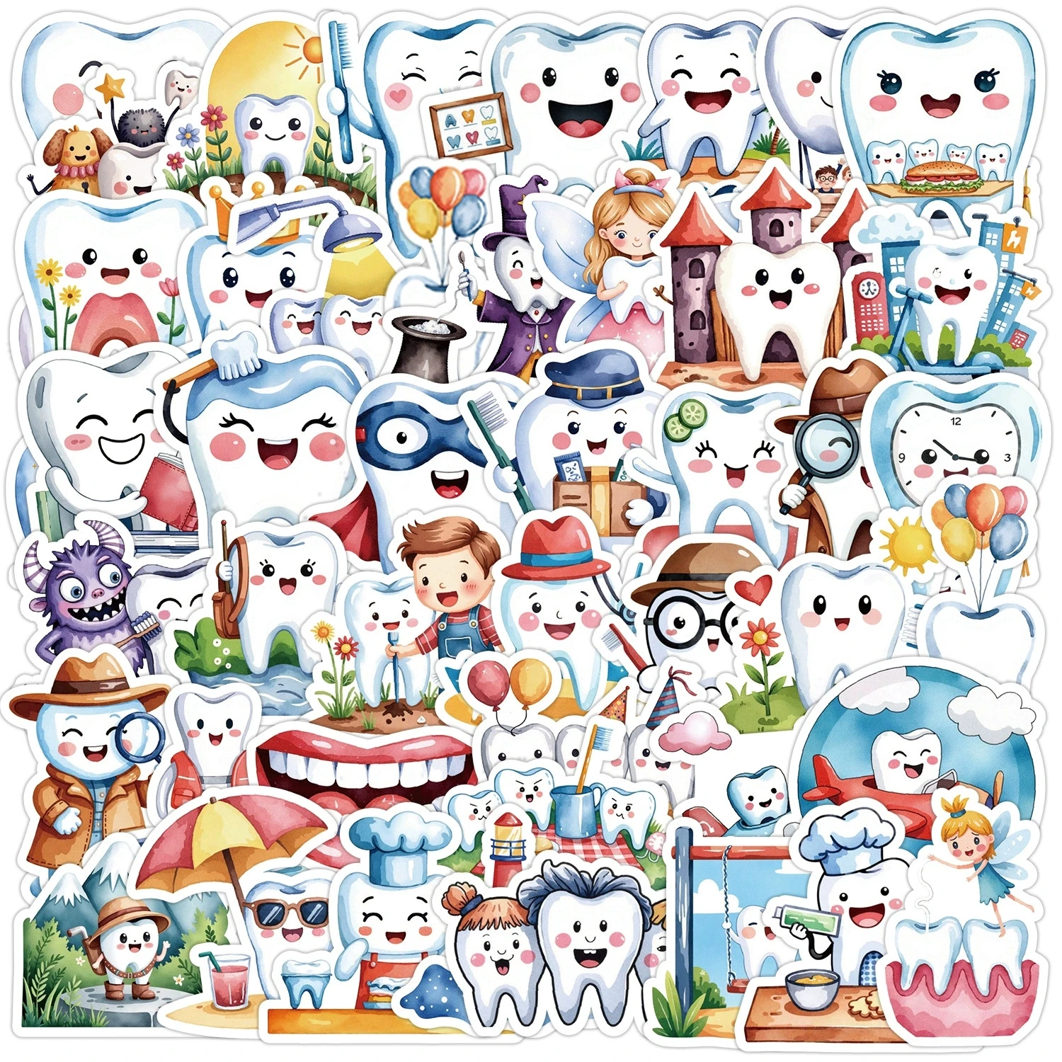 50 Pcs Protect Teeth Graffiti Stickers Dental Health Waterproof Vinyl Decals for Phone Water Bottle Laptop Gift