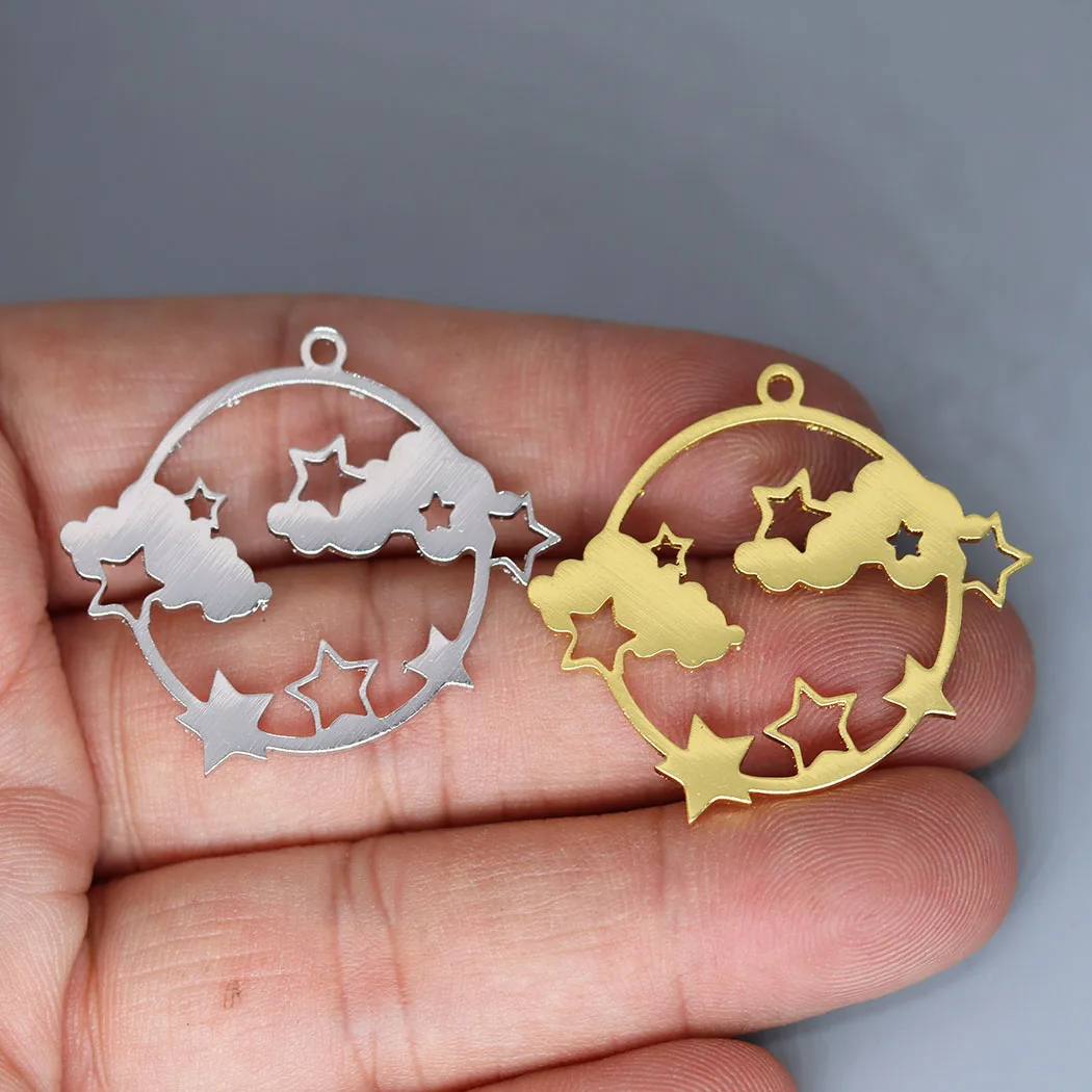 5pcs/lot Sequin Cloud Stars Charm Pendants Making DIY Stainless Steel Handmade Finding Jewelry