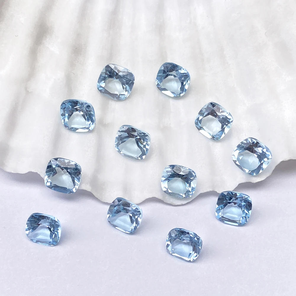 

20pcs A Lot Semi-precious Stone Eye Clear Authentic Natural Skyblue Topaz Facet Cushion 6mm-7mm Loose Gemstones For Jewelry