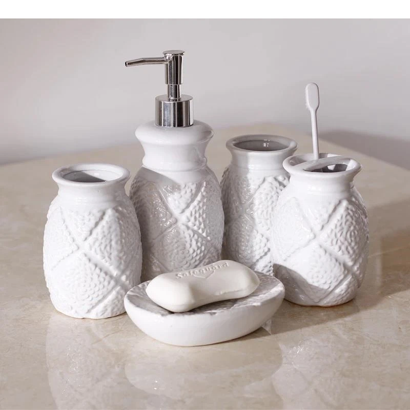 

Белый керамический набор для мытья, дозатор мыльницы из пяти предметов, набор аксессуаров для полоскания рта, набор аксессуаров для ванной комнаты, скандинавские товары для дома