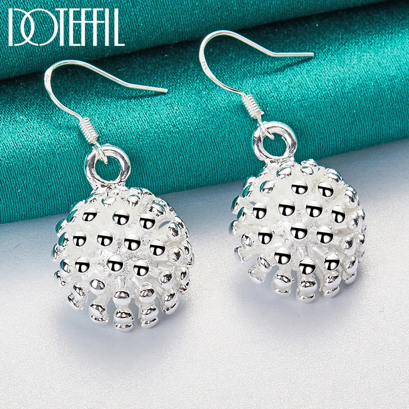 DOTEFFIL 925 Sterling Silver Coral Fireworks Drop Earrings For Charm Women Jewelry Fashion Wedding Engagement Party Gift