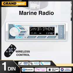 1Din Marine Stereo MP3 Receiver Bluetooth Boat Radio Digital LCD Display AM FM SD AUX Audio For Yacht Gauge ATV UTV RV Golf Cart