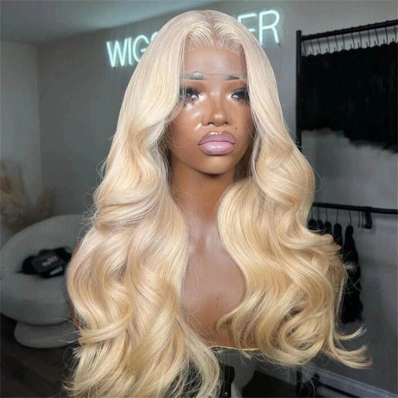 QW Body Wave Synthetic Lace Front Wigs for Women Blonde Hair 13X4 Lace Frontal Wigs Cosplay Glueless Heat Resistant Fiber