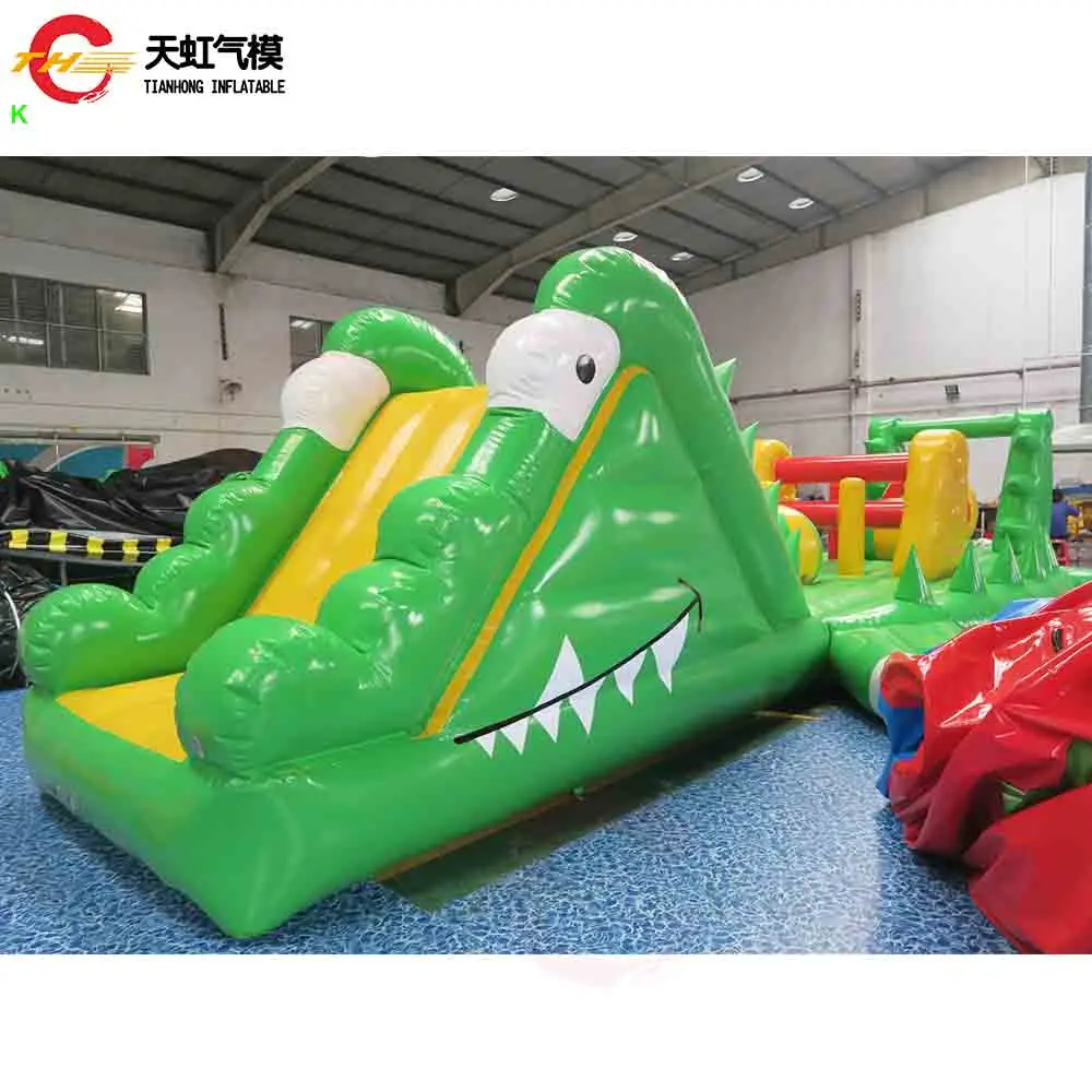Comercial 10m de comprimento ar apertado crocodilo água pista jogo inflável curso obstáculo piscina água flutuante esporte jogo