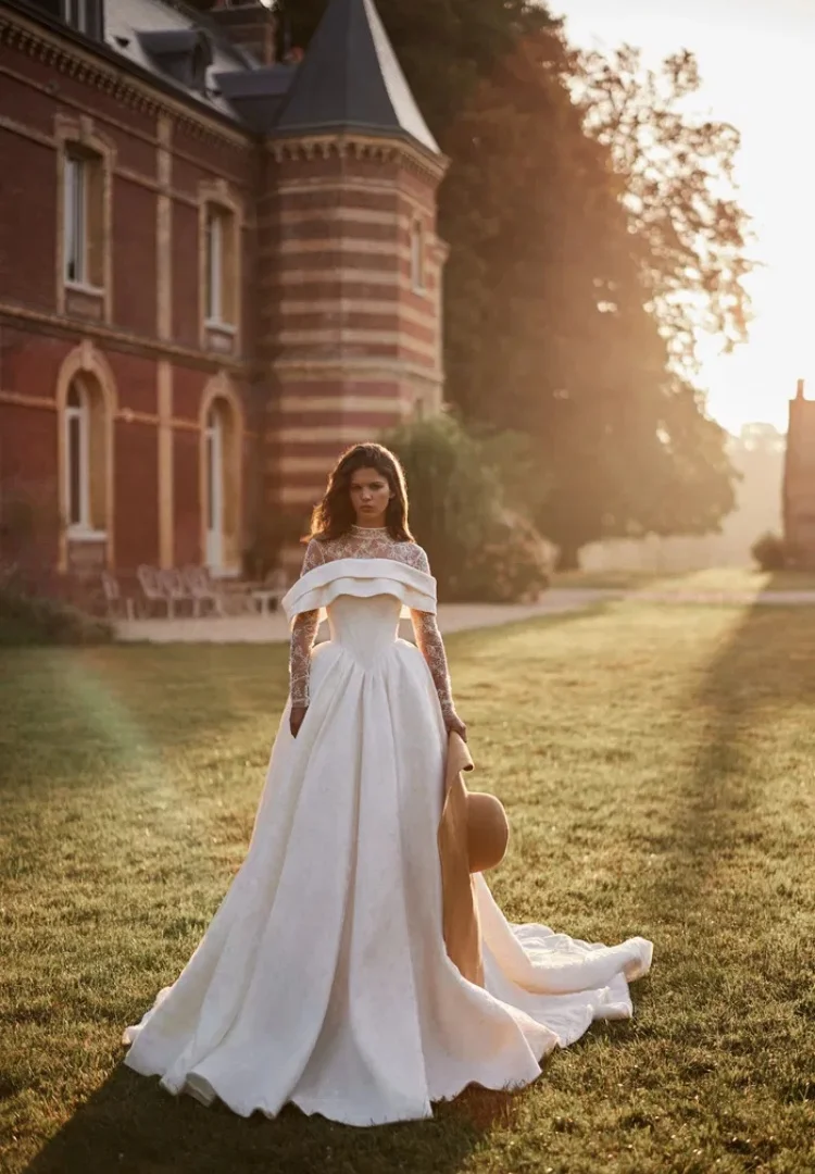 Baljurk Trouwjurken Voor Bruid Kanten Jurk Satijn Vestido De Novia Desmontables Lange Mouw Minimalista Vrouw Elegant Op Maat