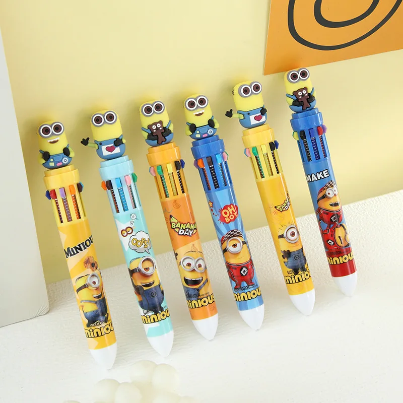 

36pcs Minions Hand-Held Ballpoint Pens 10-Color Stationery Set for Students Children Gift Despicable Me Mark 6 Styles