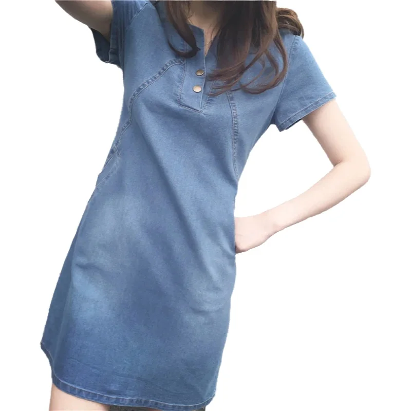 Slim Fit Denim Dress Women Spring Summer Korean Style plus Size Loose Jeans Skirt Fashionable Casual Maxi Dress for Ladies