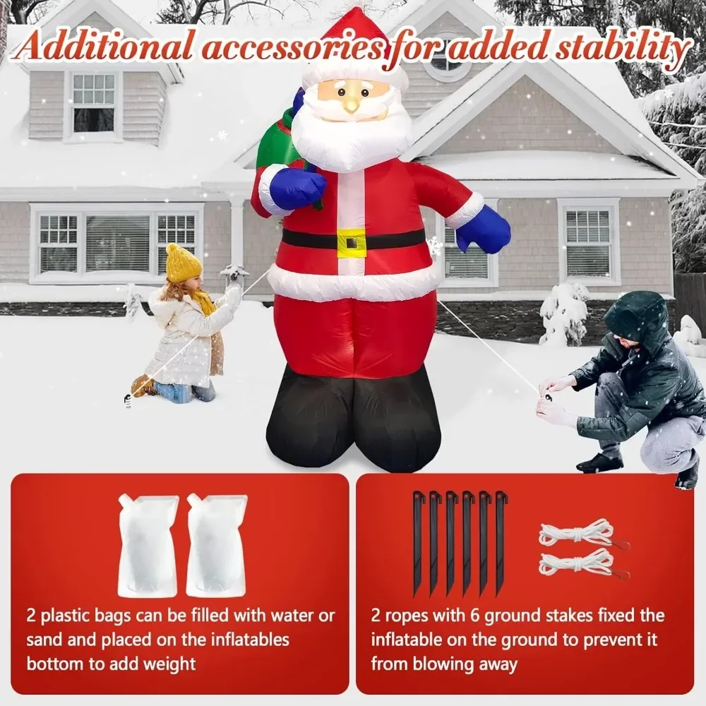 8 FT Tall Christmas Inflatables Santa Outdoor Decorations, Inflatable Santa Claus with Gift Bag Built-in LED Lights Blow Up