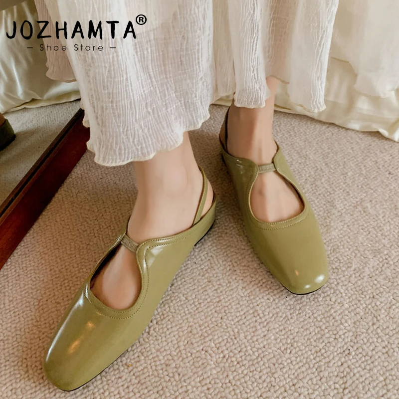 

JOZHAMTA Size 31-42 Women Casual Flats Shoes Real Leather Slingback Mid Heels Shoes 2025 Ins Retro Office Lady Home Loafers