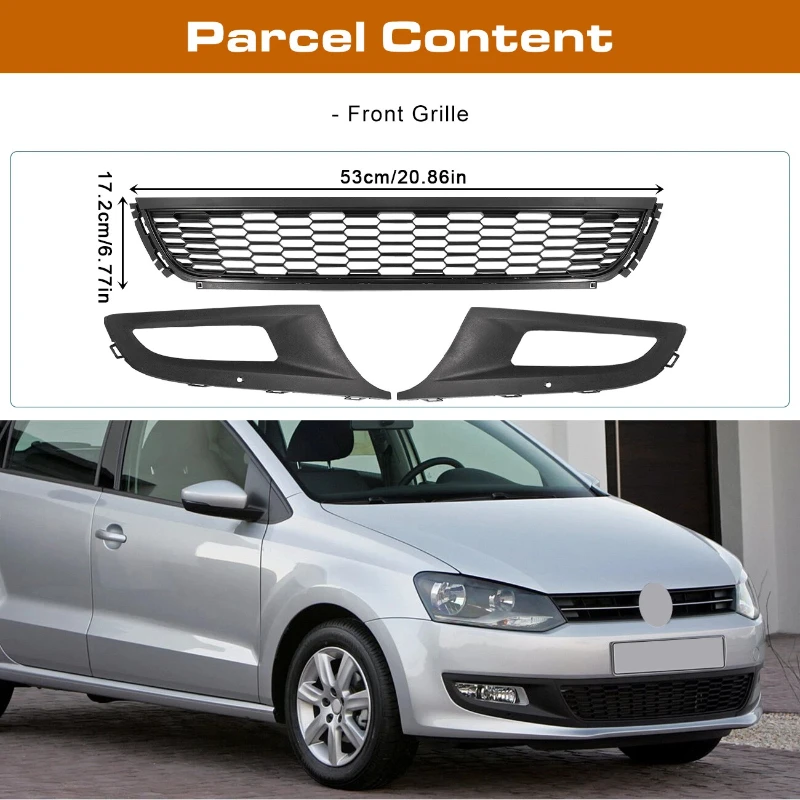 3X المصد الأمامي السفلي مركز مصبغة ترقية مجموعة لشركة فولكس فاجن بولو 6R 2009 ~ 2014 الضباب مصباح غطاء مصبغة الضباب ضوء الشواية اكسسوارات السيارات