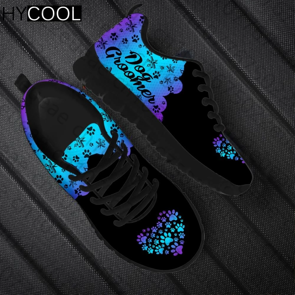 

HYCOOL Brand Design Purple Dog Groomer Gradient Love Heart Print Flats Shoes For Women Men Lightweight Outdoor Sport Sneakers