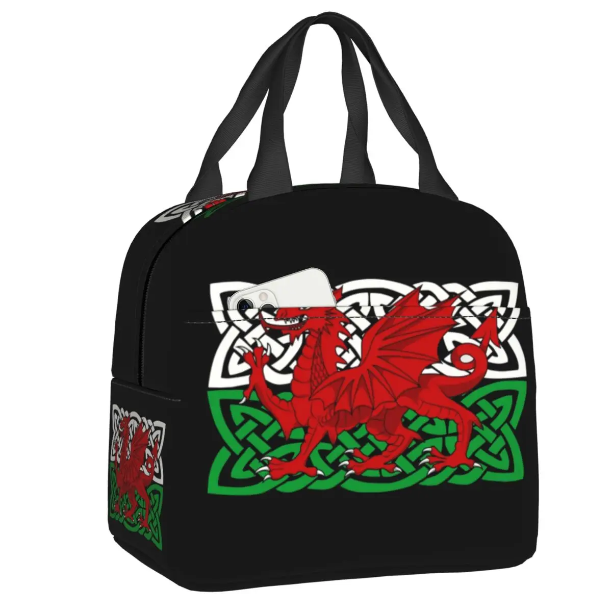 Custom Red Dragon Wales Cymru Flag Insulated Lunch Bag for Outdoor Picnic Welsh Proud Cooler Thermal Lunch Box Women Kids
