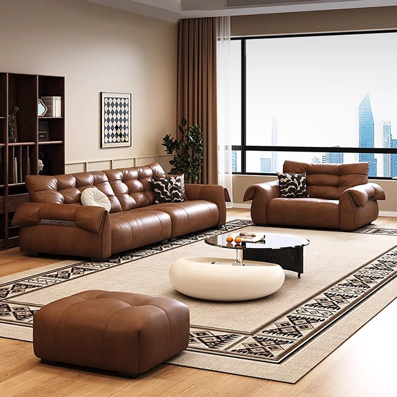 Nordic Luxury Leather Combination Sofa And Coffee Table Light Business Style Living Room Office Hotel Lobby Club Reception