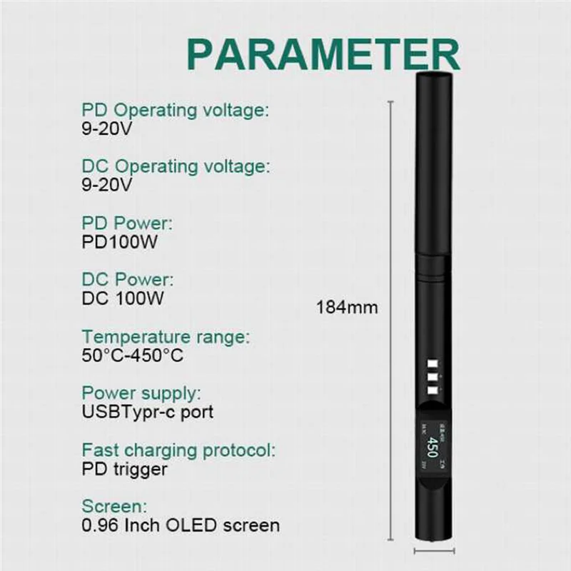 PTS200 V2 PD 100W Electric Solder Iron Portable Fast Heating Tin Open Source Support PD3.0 Firmware Upgrade, K Tip