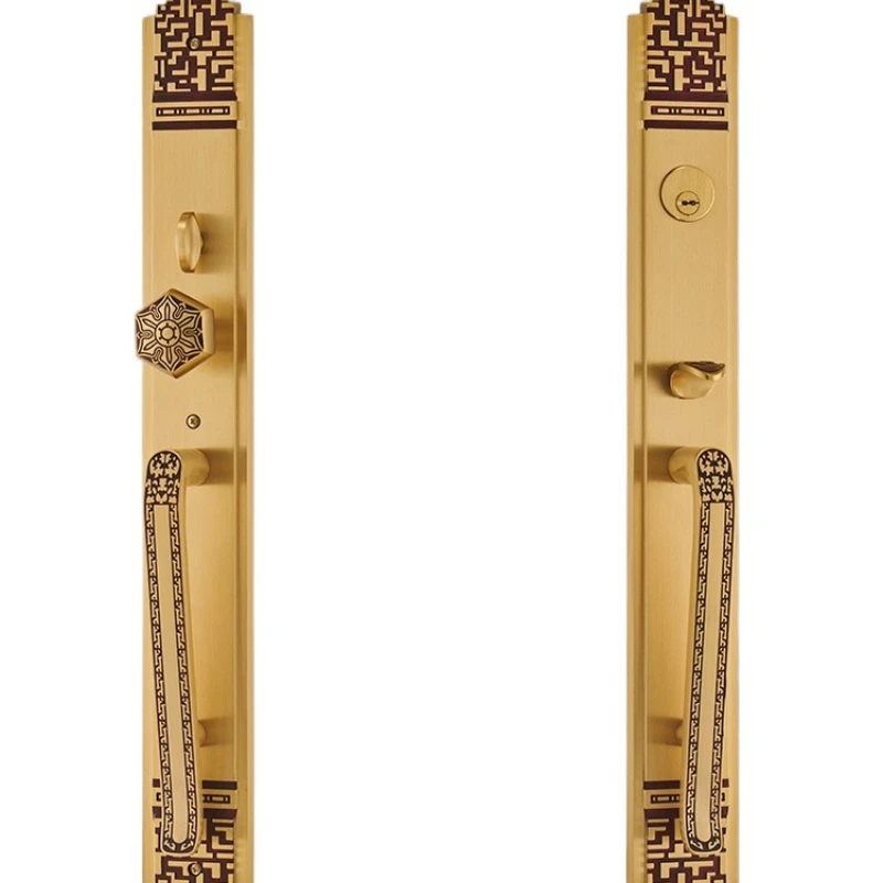 New Chinese brass villa big door lock, solid wood double door big handle folio door lock