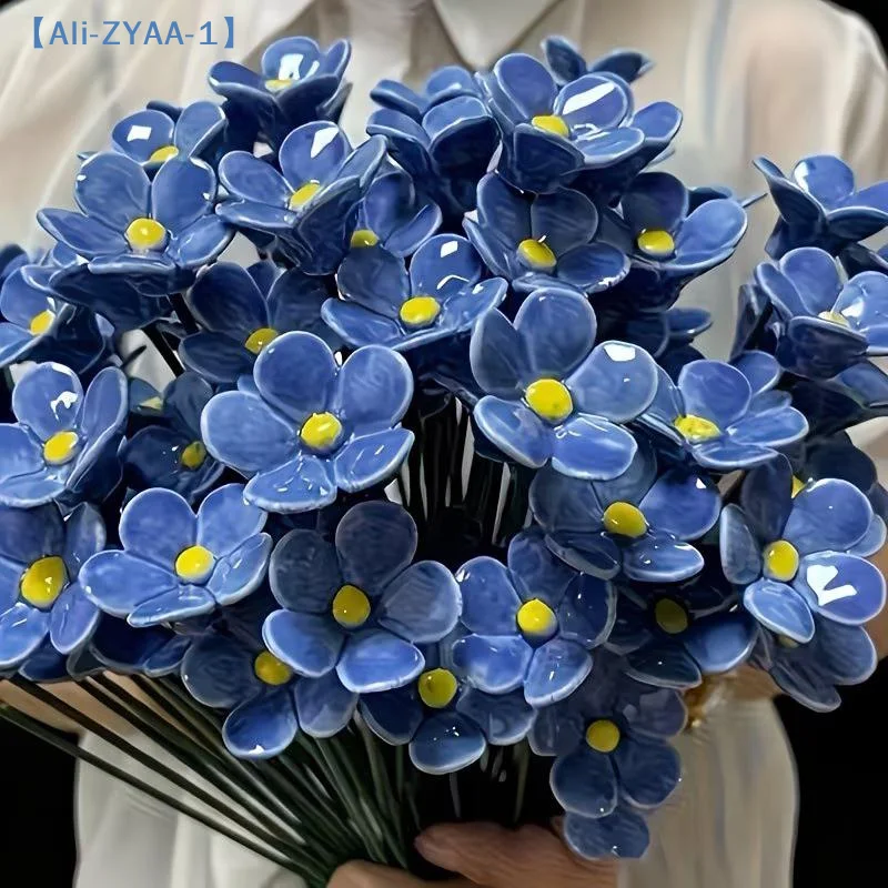 【ZYAA-1】6/8/10pcs Handcrafted Ceramic Forget Never Fades Eternal Ceramic Flowers Home Ornament Indoor And Outdoor Home Decor