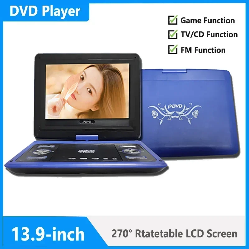 

13.9 Inch Mobile DVD Player VCD CD Game TV Players USB Swivel Screen with Remote Controller Portable Home Car DVD Media Player