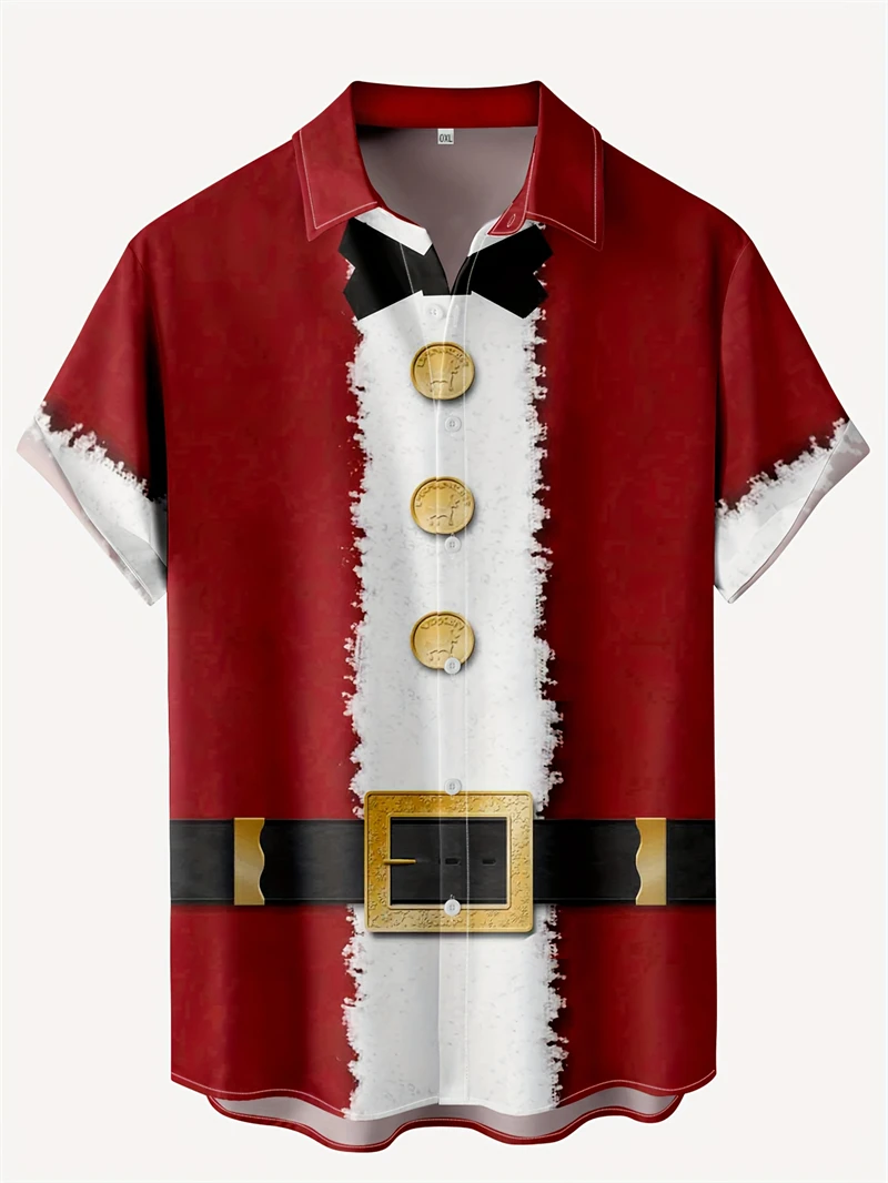 Weihnachten Grafik Santa Claus Mann Shirts Hawaiian Harajuku Tops Kurze Print T Revers Mode Urlaub Übergroße Kleidung Y2k Tops