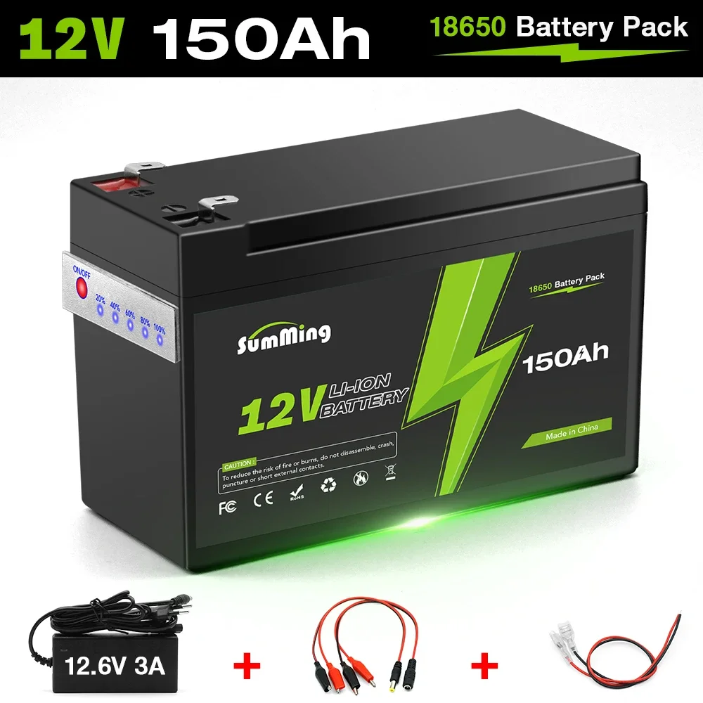 12V 150Ah Deep Cycle 18650 Lithium Battery for Camping,Fish Finder,Scooter,Security System,Ride on Toys Automotive LED Batteries