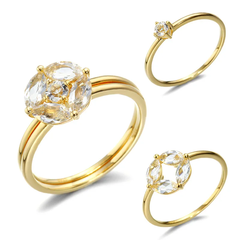 

Женское простое модное многофункциональное кольцо из стерлингового серебра 925 пробы с позолоченным топазом для вечеринок