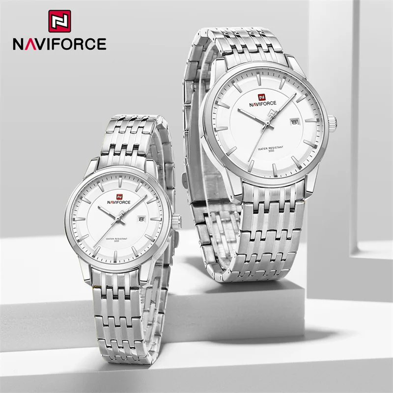 NAVIFORCE coppia orologio di lusso cinturino in acciaio inossidabile impermeabile moda uomo donna orologi da polso al quarzo i suoi regali orologio