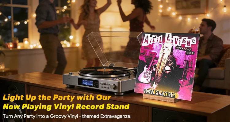 Jetzt spielender Vinyl-Schallplattenständer mit LED, Vinyl-Schallplattenständer, Acryl-Albumständer mit warmweißem Licht für die LP-Aufbewahrung – Detail 4
