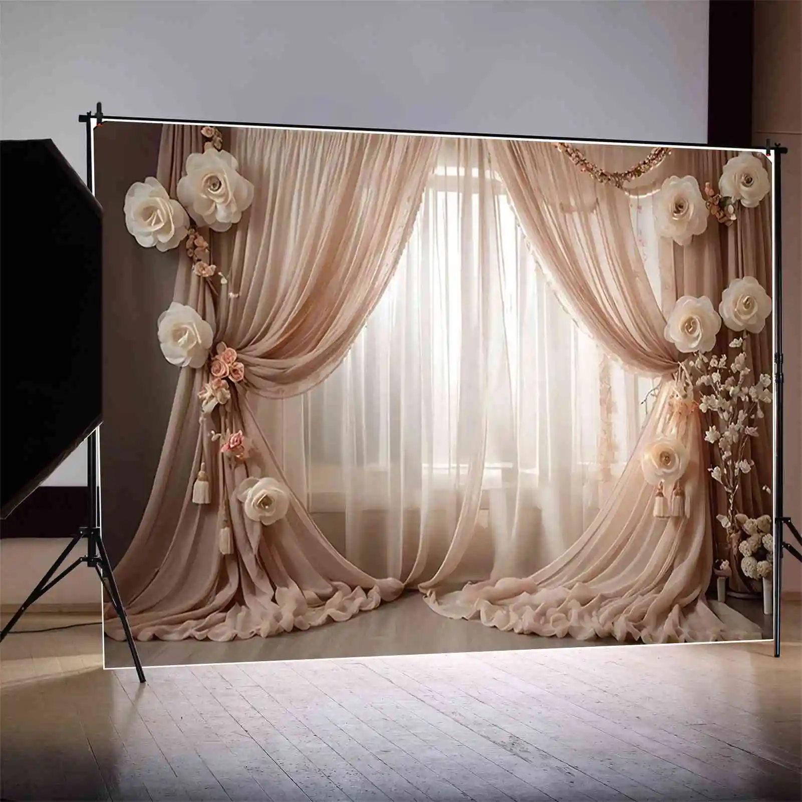 MOON.QG Drapes Curtain Wedding Backdrop Women's Draping Cloth Flower Bohemian Backgrounds Custom Party Photozone Accessories