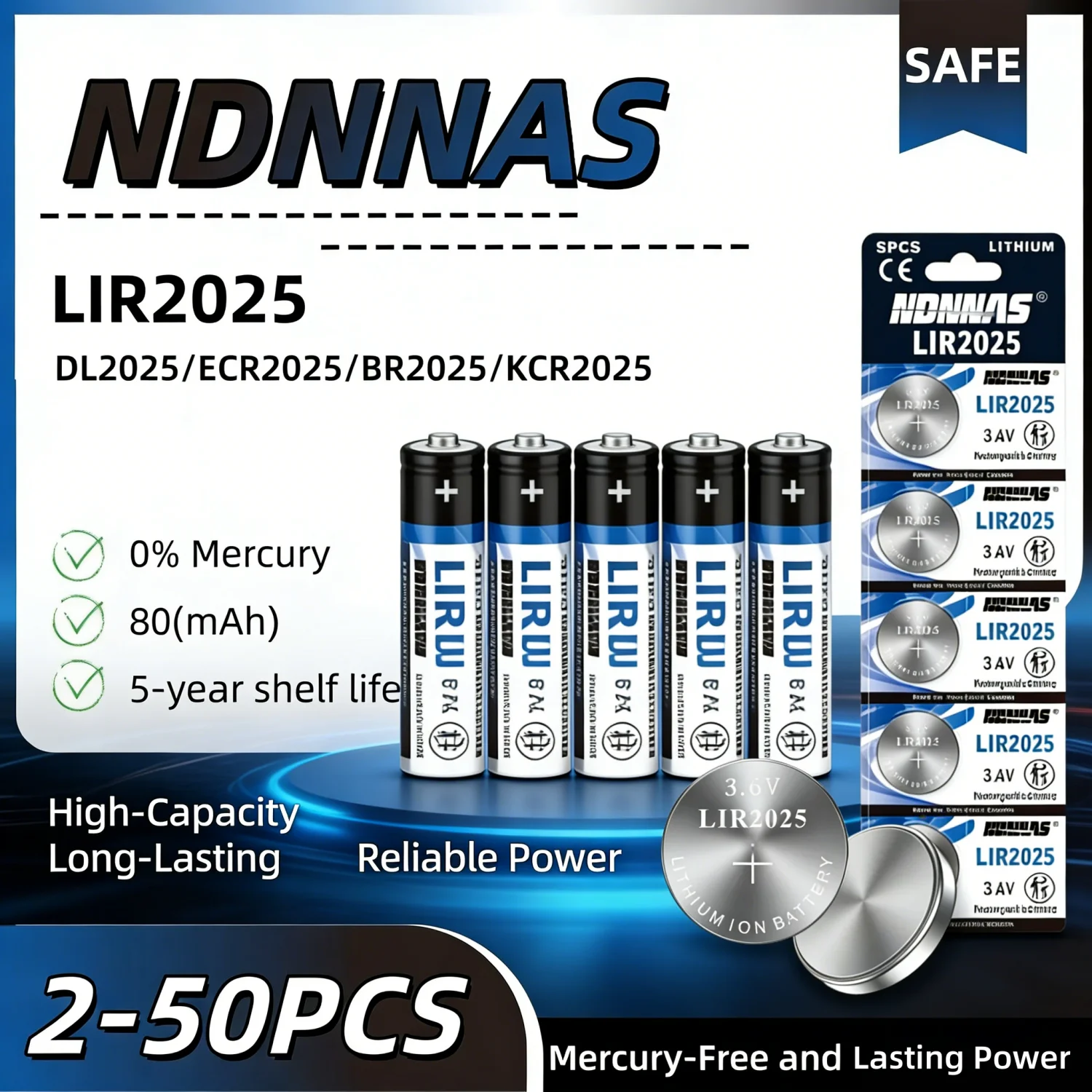 

Аккумуляторы LIR2025 3.6V, 2-50 шт., многопакетный набор для замены CR2025 DL2025, для автомобильных ключей, пультов ДУ и электронных устройств