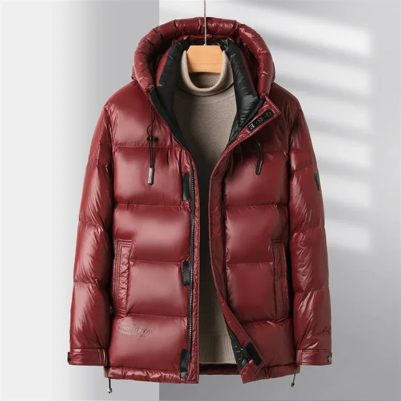 Winter thick warm down jacket men's shiny wash-free jacket new winter wear hooded short clothes